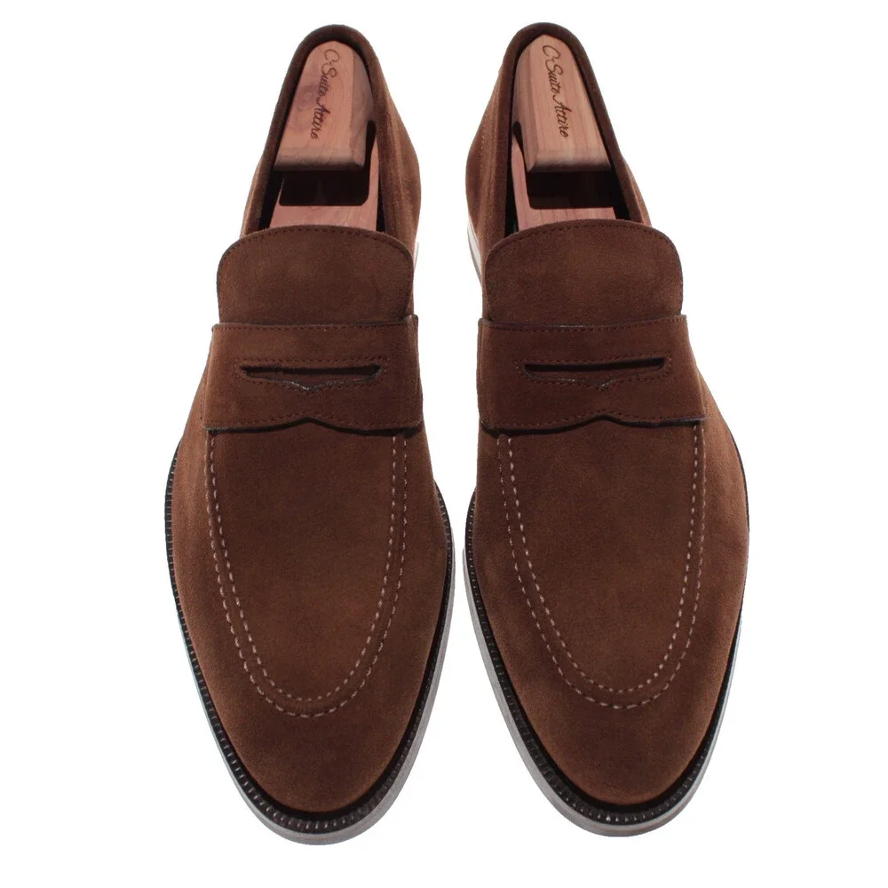 Di Bianco NWB Slip On Penny Loafers Size 10.5 US in Brown Suede Made in Italy